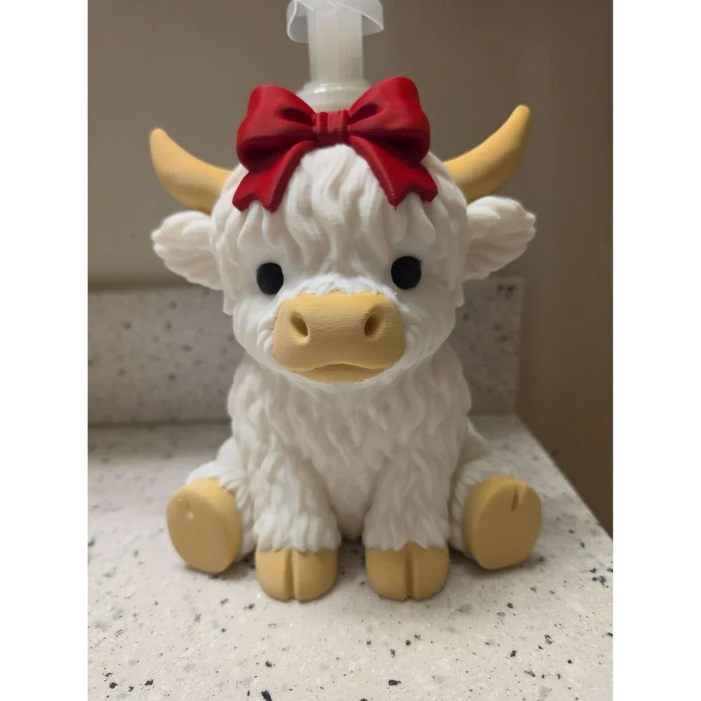 White Highland Cow Soap Holder with Red Bow Ribbon Accent Cow Animal 3d Print
